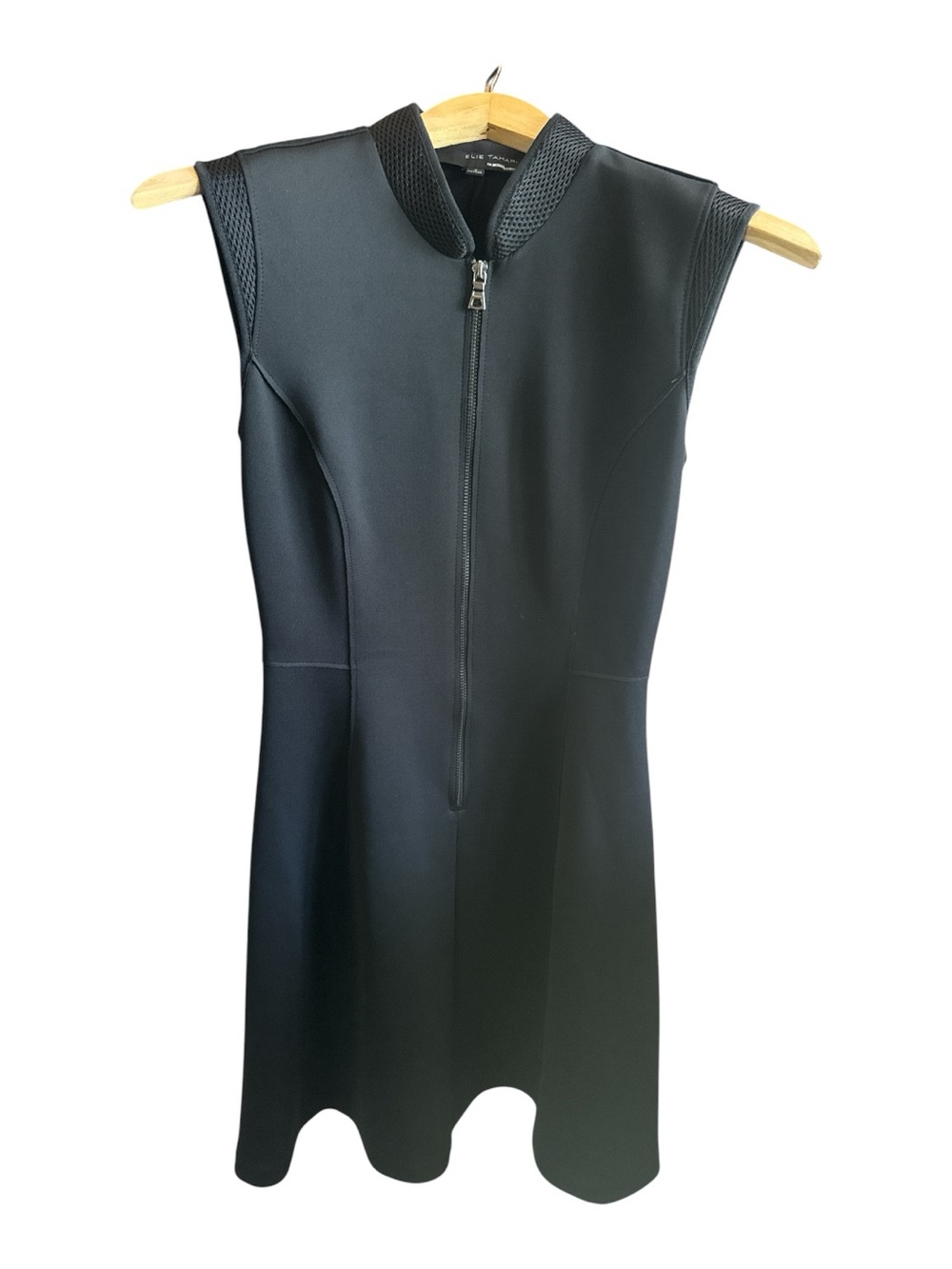 Elie Tahari for DesignNation Black Sleeveless Zip-Front Sporty Mesh A Line Dress